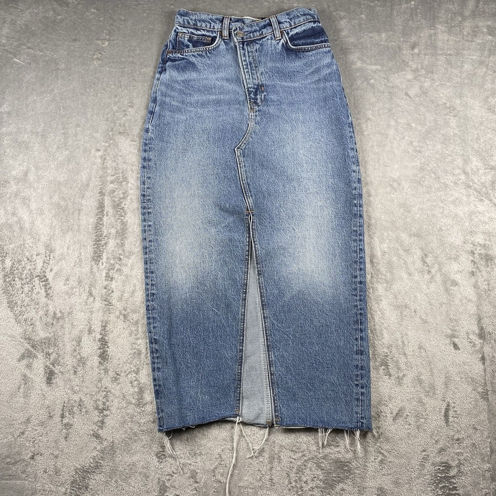 Reformation Jeans Skirt Womens Size 26 Blue Nila Long Denim Galway Raw Hem Midi